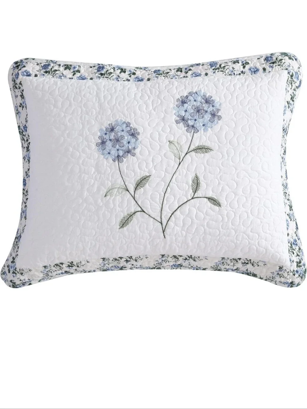 Carnation Standard Sham Bedspread, Lightweight Quilted Embroidered, Blue